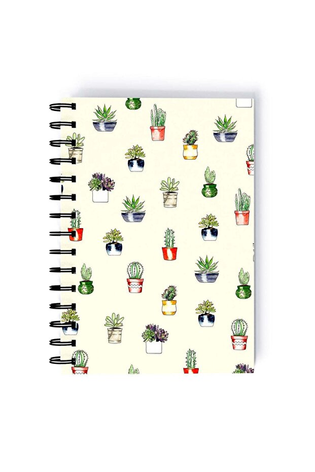 Spiral A5 Notebook Pattern Floral Cactus Light Aesthetics