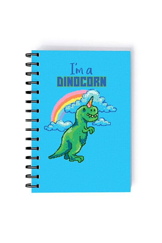 Spiral A5 Notebook Retro Pixel Art Dinocorn Blue Unicorn
