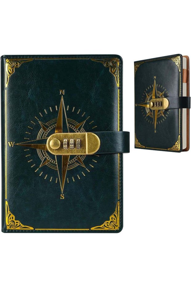 A5 Lockable Diary, 200-Page PU Leather Journal with Secret Combination Lock, Refillable Writing Not