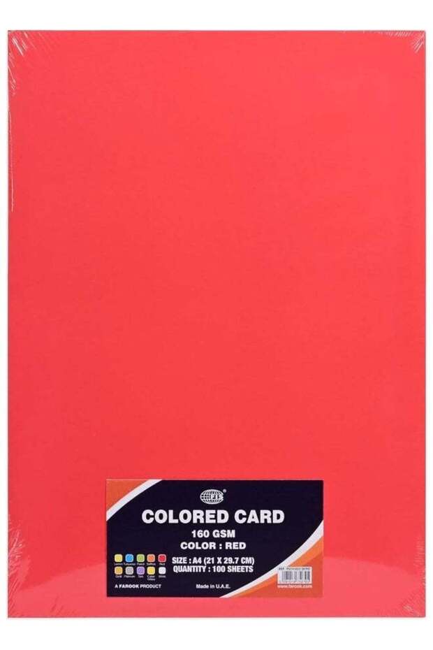 FIS Colored Cards, Red, A4 Size, Pack of 100 Sheets