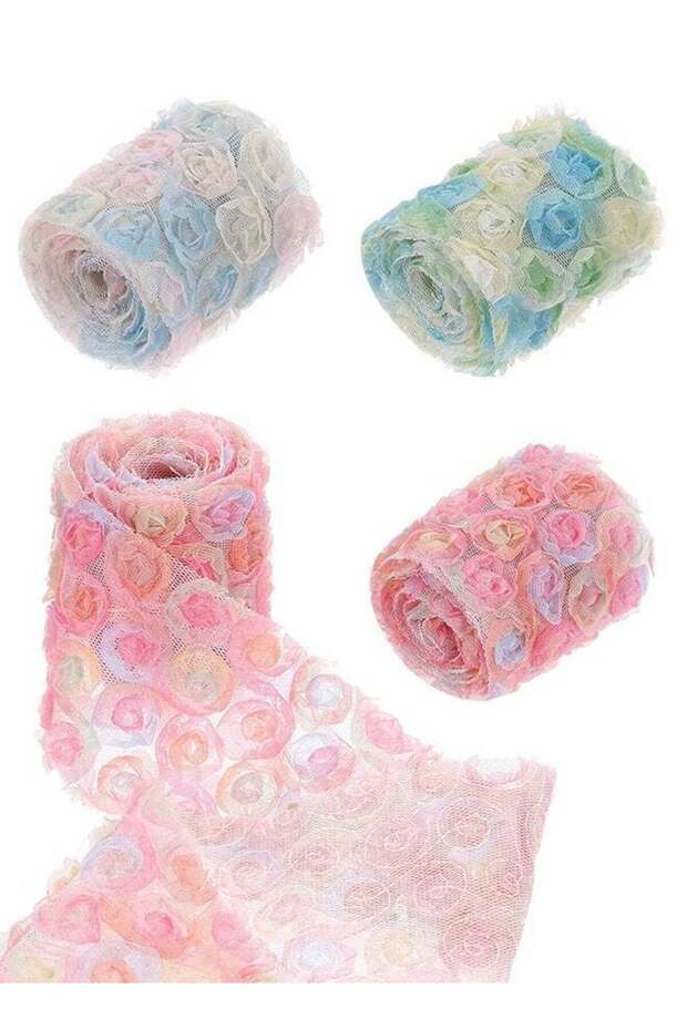3PCS Lace Trim Ribbon, 2.36 inch - 1 Yard 3D Rose Floral Embroidery Ribbons Edge Trimming for Sewin