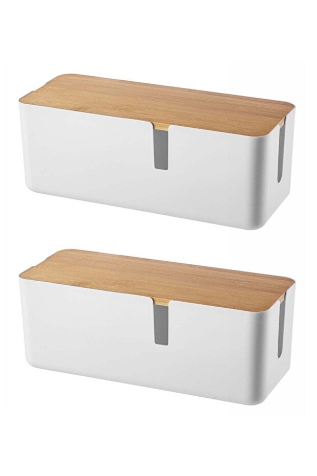 2 Pieces Large Cable Management Boxes, Desktop Floor Computer TV Cords Slotted Organizer, High Util
