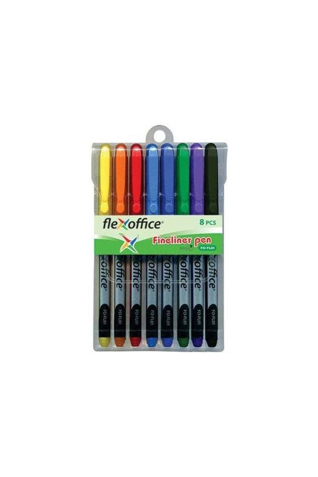 FLEXOFFICE Fineliner Pens - 8 Assorted Colors in PVC Bag