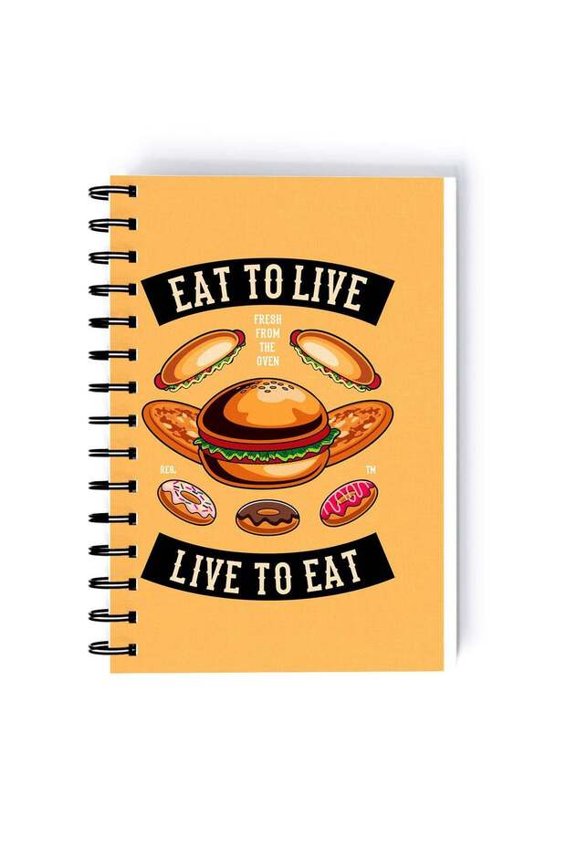 Spiral A5 Notebook Typography Foodie Eat to Live Quote Beige Aesthetic