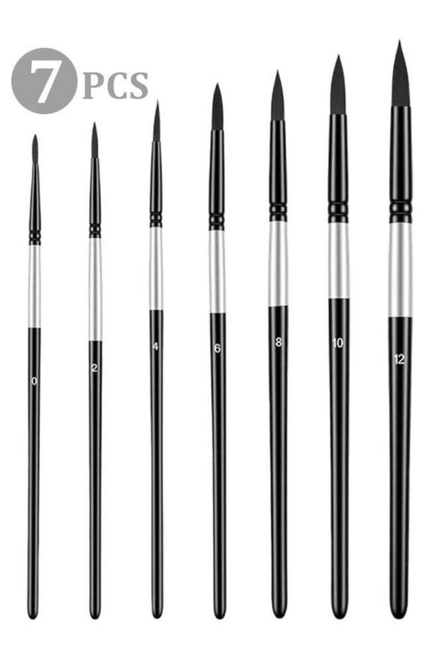 7 Pcs Round Tip Nylon Hair Paint Brushes Set, Artist Paintbrushes for Acrylic, Watercolor, Gouache,