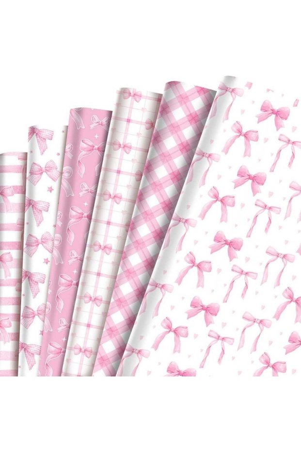 Pink Bow Wrapping Paper: 12 Sheets Decorative Gift Wrap Cardstock - 6 Styles Pink Bow 19.7'' x 27.6