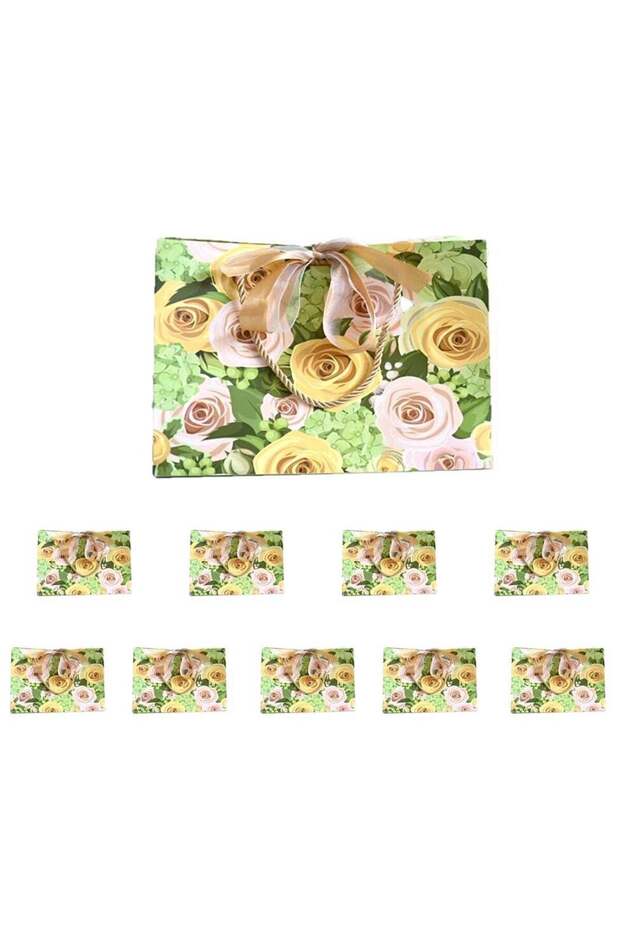 20 Premium Rose Print Gift Bags with Handles & Ribbon - 25x12x20cm Bulk Party Favor Bags for Birthd