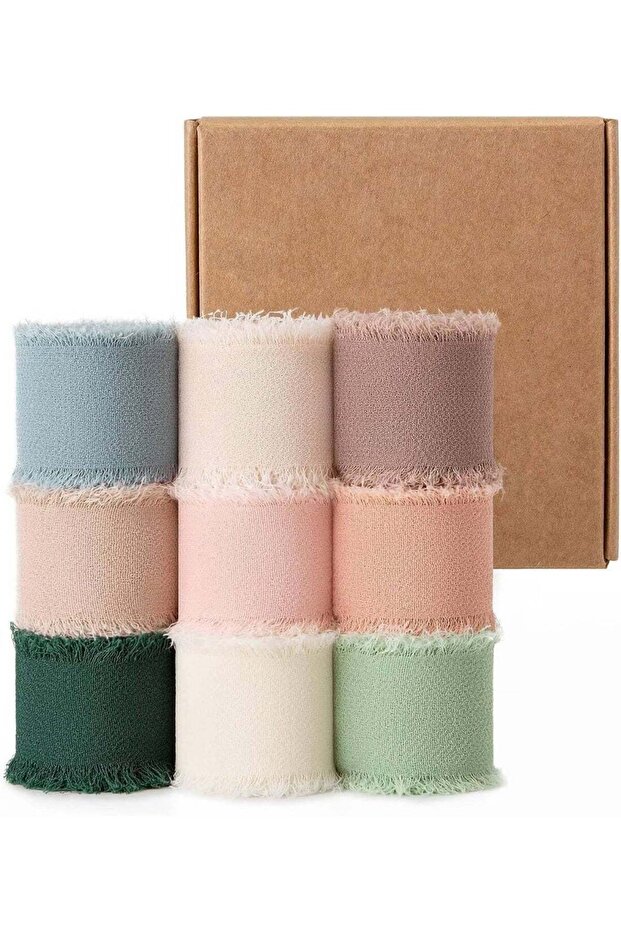 1.57Inch x 63.9Yd Chiffon Silk Ribbon, Mixed Color Ribbons Set, 7.1 Yd x 9 Rolls Fringe Fabric Eco-