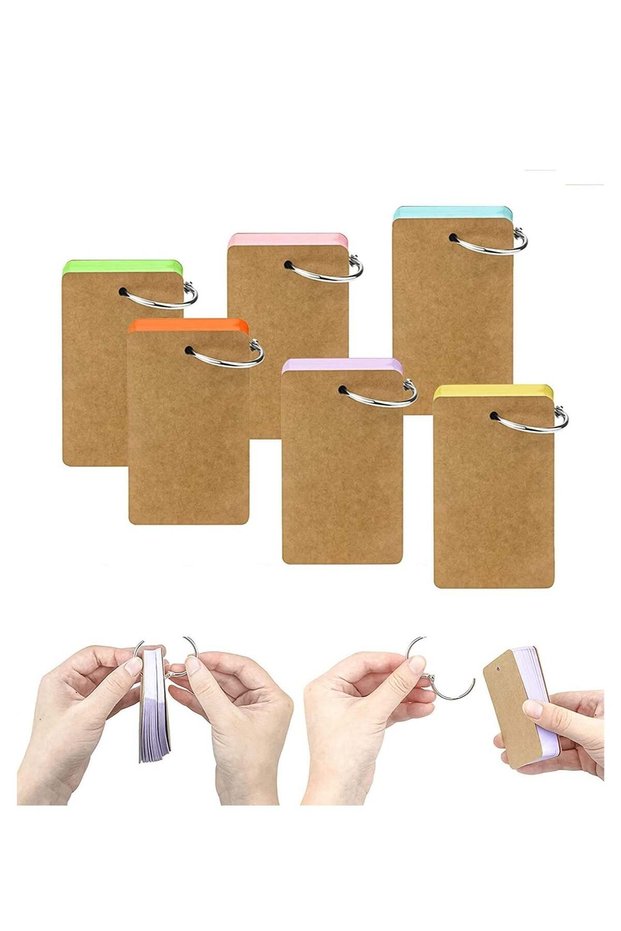 300 Pcs Blank Revision Index Cards, Kraft Paper Study Flash Cards with Metal Binder Ring, 6 Pack 6