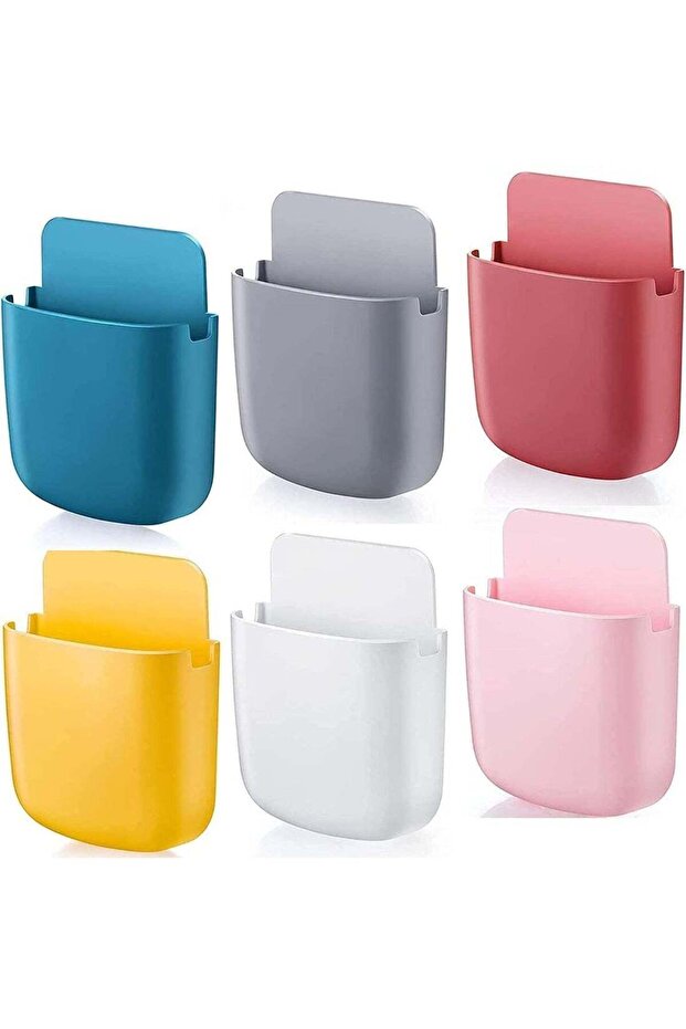 6 Pcs Wall Mounted Remote Control Holders, Self-Adhesive Organizer Box with Charging Hole, No Drill