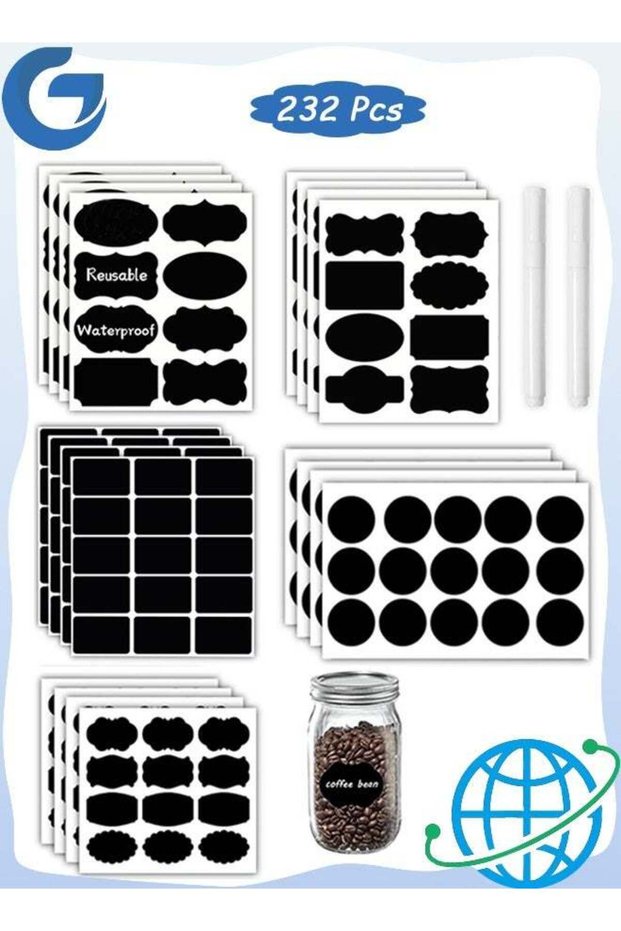 232 Pcs Different Shapes Chalkboard Labels Stickers with 2 Liquid Chalk Marker, Waterproof Reusable