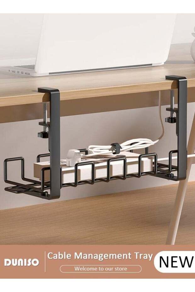 Under Desk Cable Management Tray, Adjustable cable organizer, Under Desk Cord Organizer with Clamp