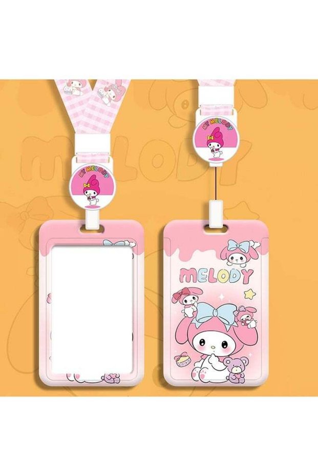 Cute My Melody Anime ID Card Holder with Retractable Lanyard, Cartoon Badge Case for Student School