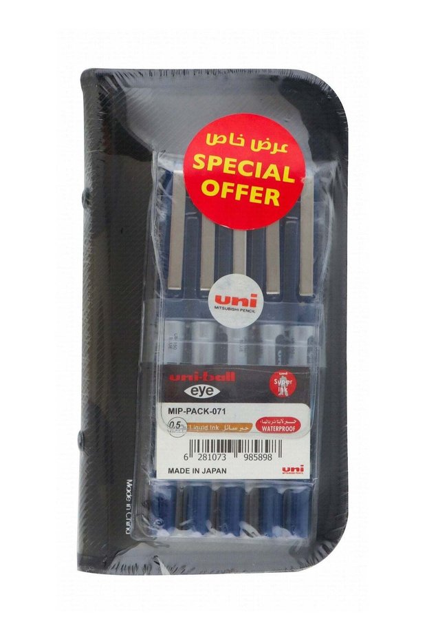 5-Piece Eye Micro Roller Pen 0.5mm Tip Blue Ink
