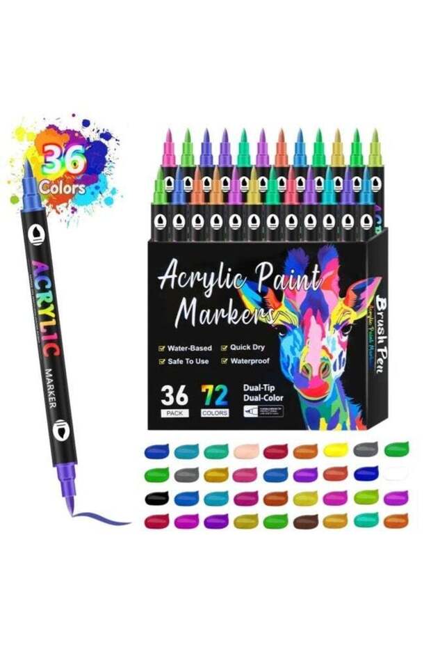 72 Colours 36 Pcs Tip Paint Pens Set,Paints for Wood,Canvas,Stone,Rock Painting,Glass,Ceramic Surfa