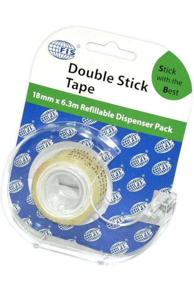FIS Double Stick Tape - 18mm x 6.3m Refillable Dispenser Pack Clear
