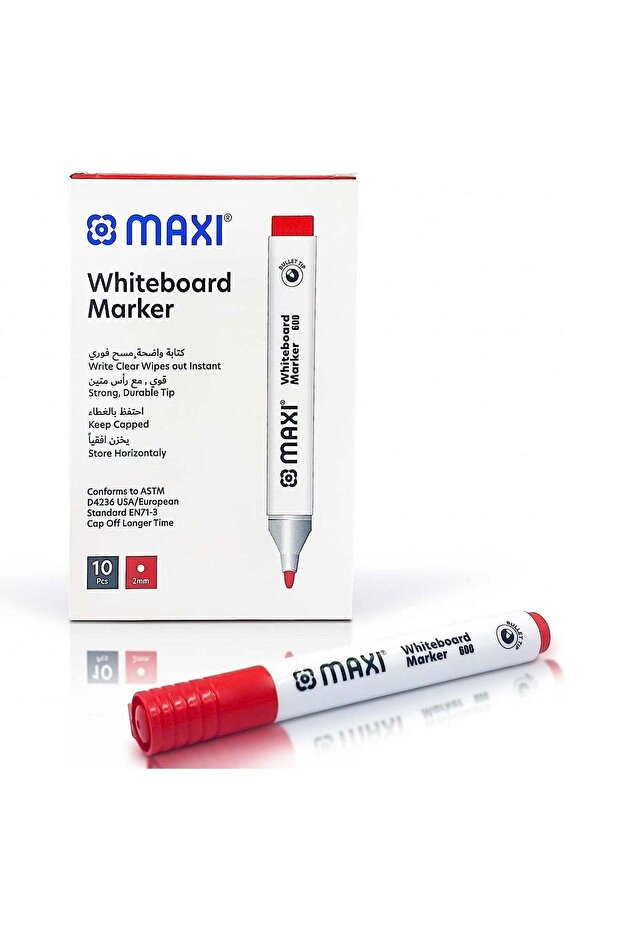 10-Piece Dy Erase White Board Markers Round Tip Red Ink