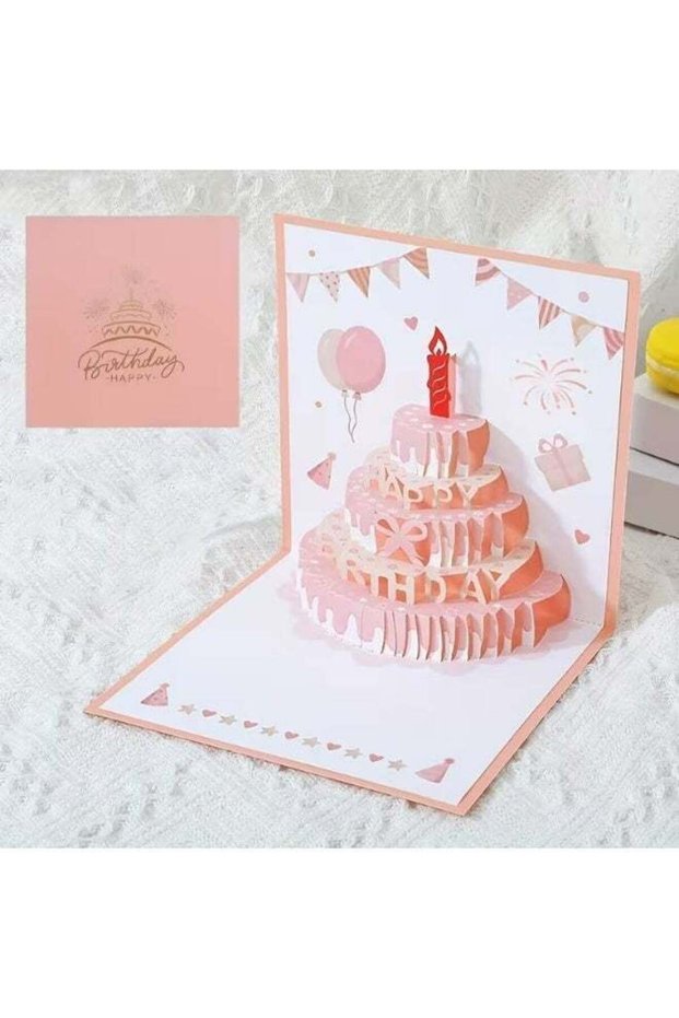 Birthday Greeting Card 3D Pop-Up, Interactive Design Print (Pink Cake Pop-Up)