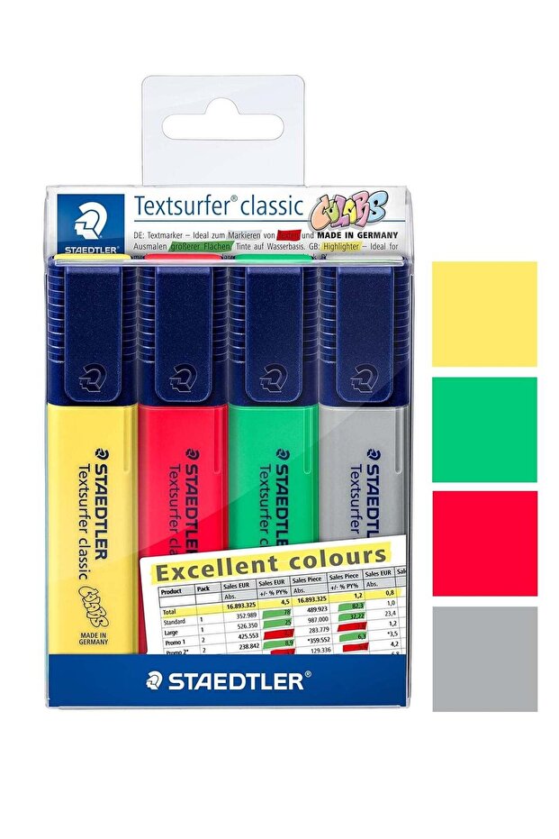 4-Piece Textsurfer Highlighter Chisel Tip Excellent Colours