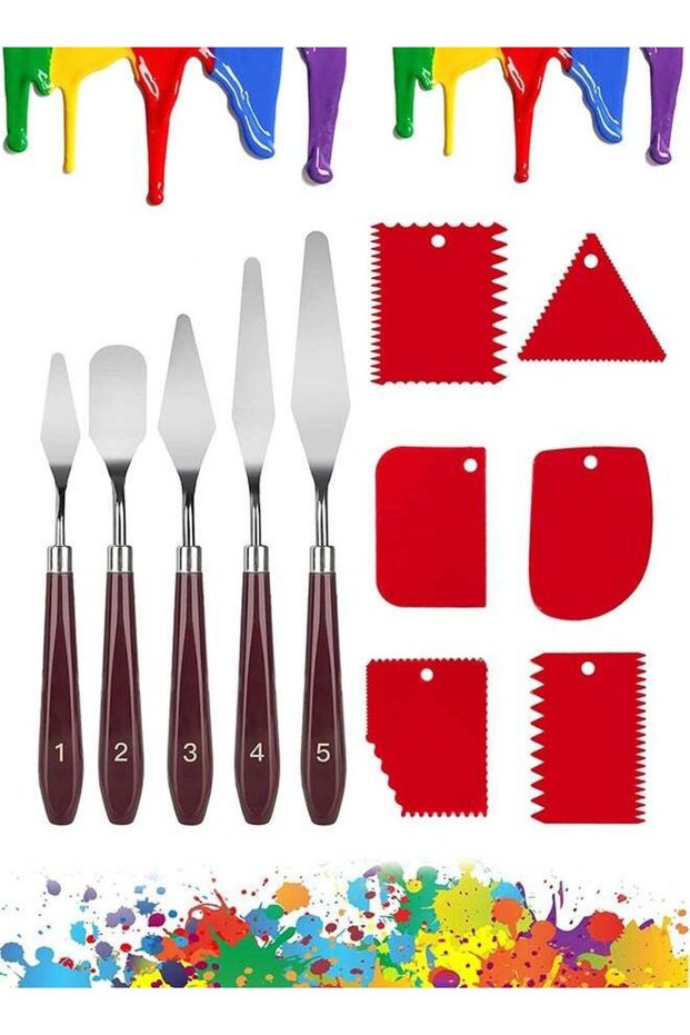 11 Pcs Palette Set, 5 Pcs Stainless Steel Palette Knives and 6 Pcs Plastic Scrapers, Painting Acces