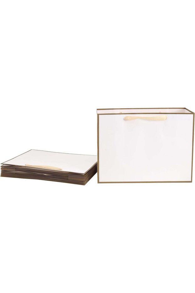 Red Dot Gift® 10 Pack White with Gold Border Gift Bags (L40xH28x12cm) Shopping Bag Party Favor Bags