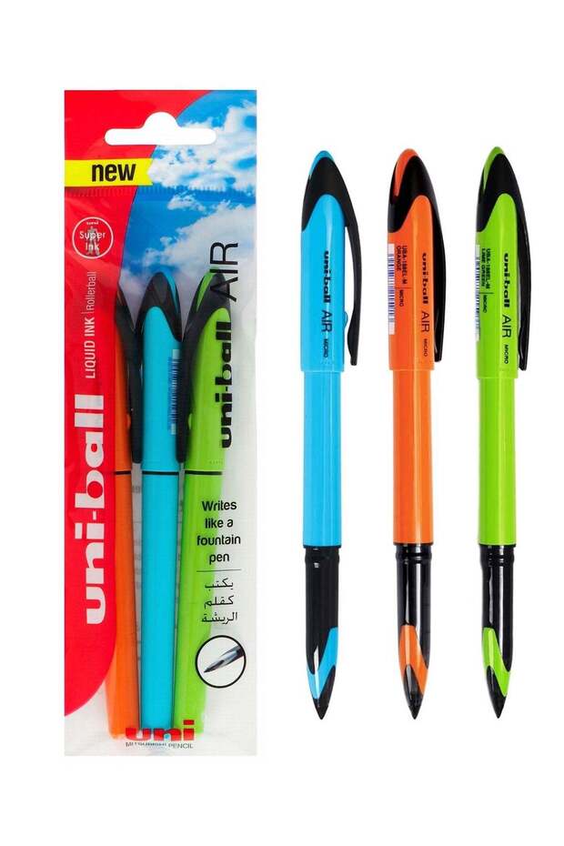 3-Piece Air Micro Roller Pen Blue Ink Assorted Barrel Colours