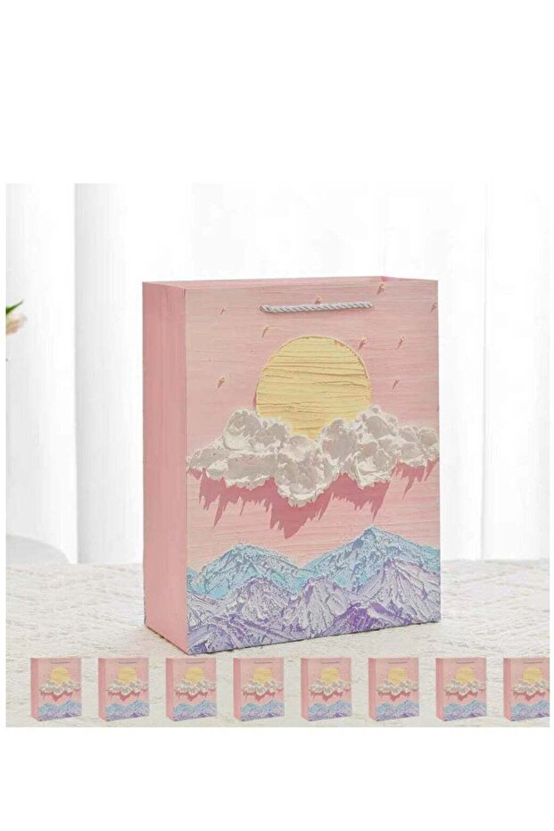 10 Pieces Luxury Ramadan Eid Gift Bags Foldable Reusable Paper Bags Creative 3D Oil Painting Sunris
