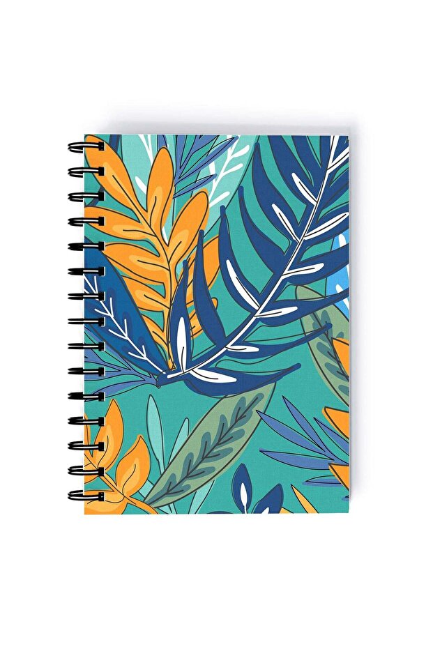 Spiral A5 Notebook Floral Pattern Leaves Green Aesthetics