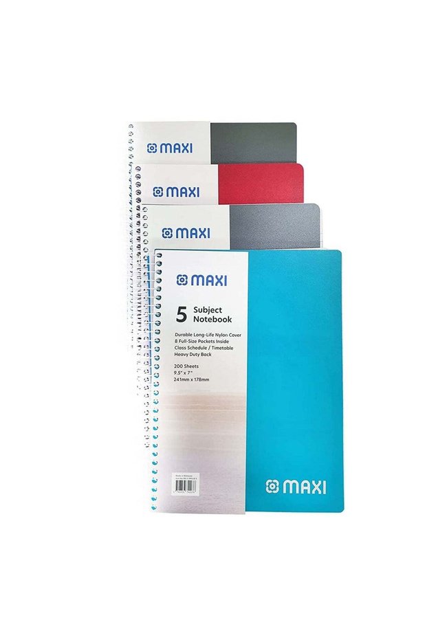 Maxi Spiral Polypropylene 5 Subject Notebook 9.5" X 7" 200 Sheets, Assorted