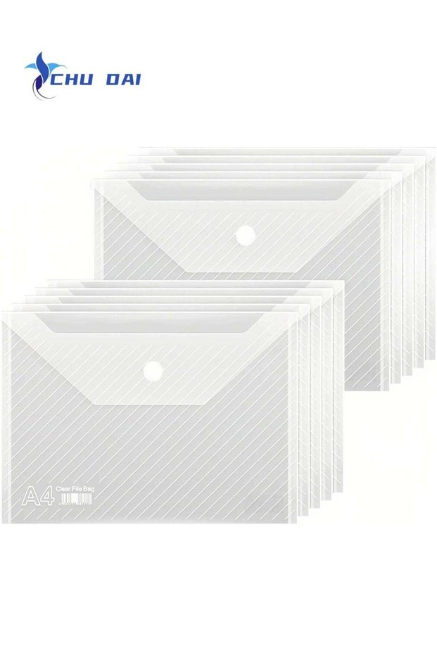 10 pack Clear Document Folders Transparent Filing Envelopes Waterproof File Holder with Snap Button