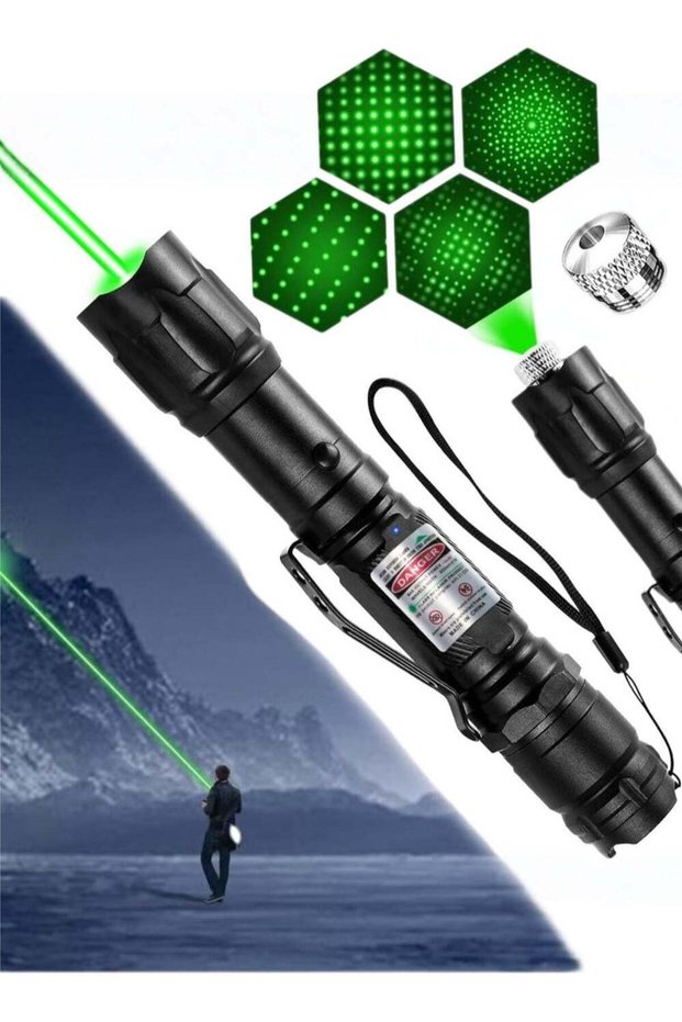 Rechargeable Green Laser Light Flashlight: Long Range Tactical Beam with Adjustable Focus forPresen
