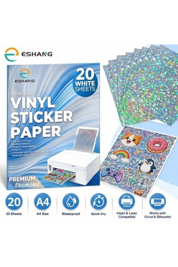 ESHANG A4 20 Sheets, Diamond Pattern Printable Vinyl for Inkjet & Laser Printer, Broken Glass Effe