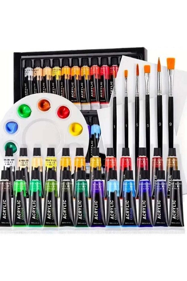 33pcs Acrylic Paint Set, 24 Colors Paint(12ml/0.4oz), Tube Non-Toxic Painting Art Supplies Kit With