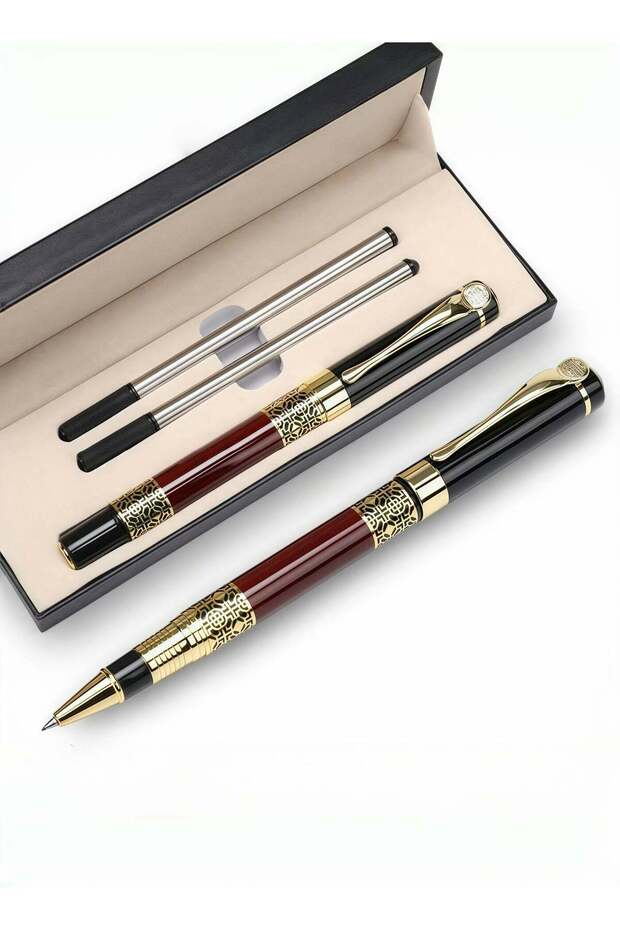 Luxury Ballpoint Pen Set-Premium Ink (0.5mm) with Chrome Trim, 2 Ink Refills, Elegant Gift Box for
