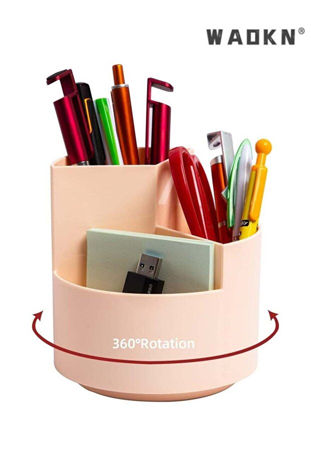 Desk Pencil Pen Holder, 3 Slots 360-Degree Spinning Pencil Pen Desk Organizers, Desktop Storage Pen