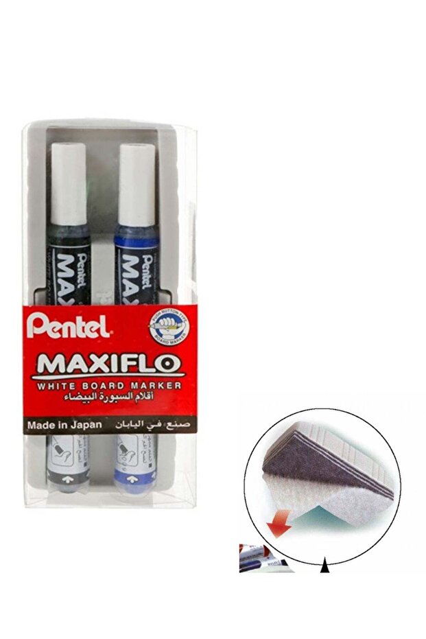 2-Piece Maxiflo Slim Whiteboard Erasable Markers Chisel Tip With Eraser