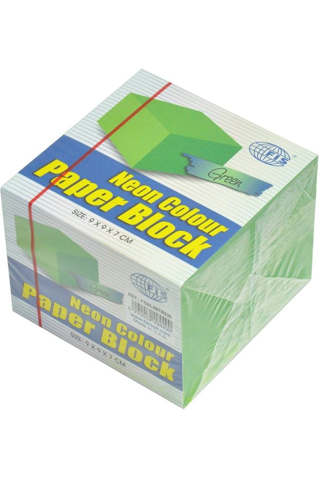 FIS Neon Green Color Paper Block, 9x9x7cm