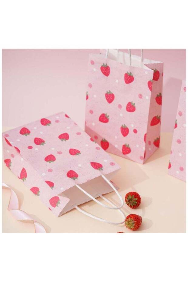 10 Pack Gift Bags with Strawberry, 15x8x21 cm, Ideal for Mother's Day, Birthday, Weddings, Baby Sh