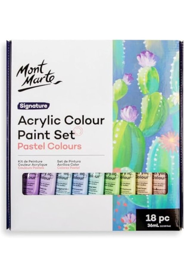 Mont Marte Acrylic Colour Paint Set - Pastel Colours, 36ml, 18 Pieces