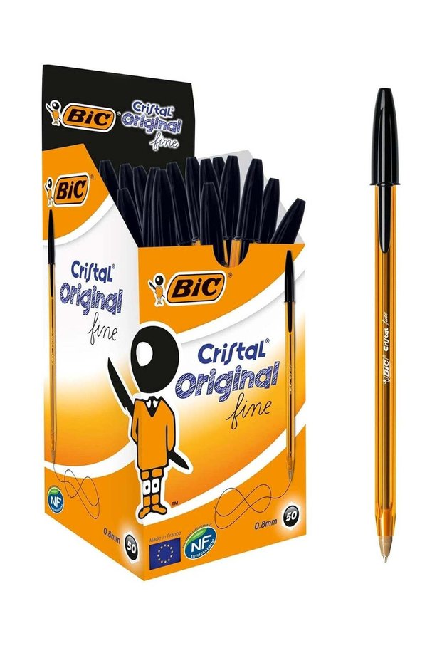 50-Piece Cristal Fine 0.8mm Tip Ballpoint Pen Black Ink