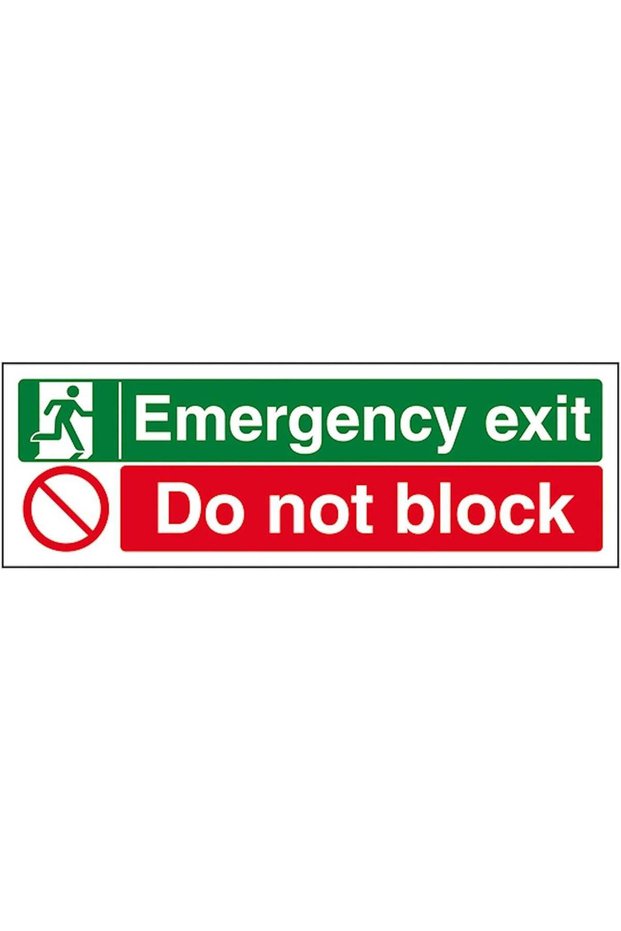 Emergency Exit/Do Not Block 300 x 100 mm - 1mm Rigid Plastic Safety Sign Pack Of 1