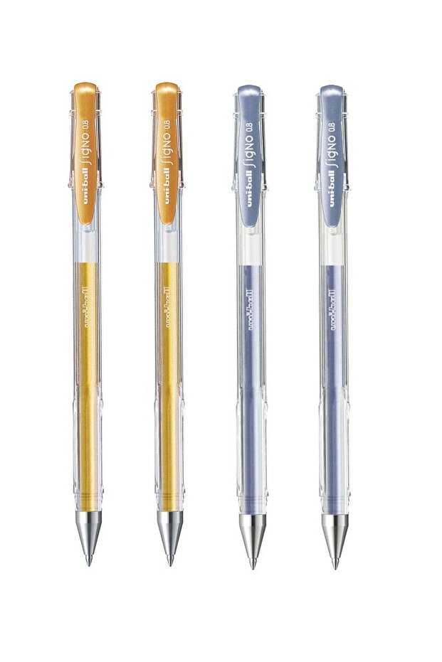 4-Piece Signo Roller Pen 0.7mm Tip Gold and Silver Colours