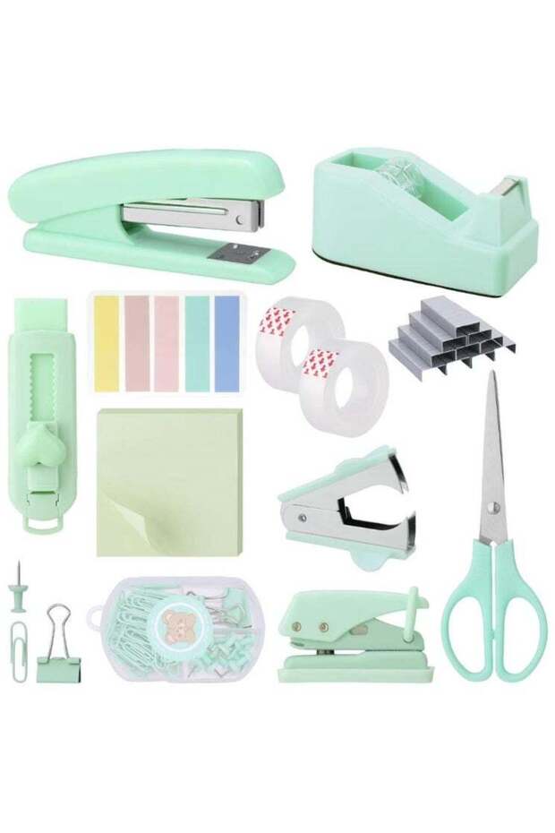 13-in-1 Teal Office Supplies Set & Desk Organizer Kit, Premium Stapler, Tape Dispenser, 1000 Staple