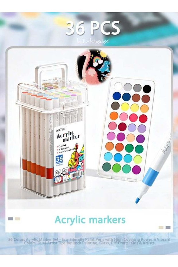 36 Colors Acrylic Marker Set - Eco-Friendly Paint Pens with High Covering Power & Vibrant Colors, D
