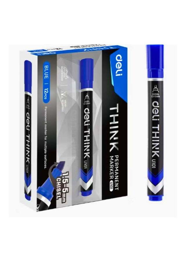 Deli EU10130 Permanent Marker Blue Box of 12 Long-Lasting Writing Tip Chisel Tip