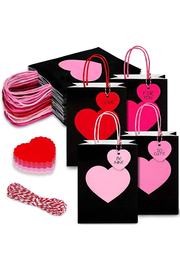 12Pcs Valentine's Day Heart Gift Bag Shopping Bag Party Gift Bag Tote Bag