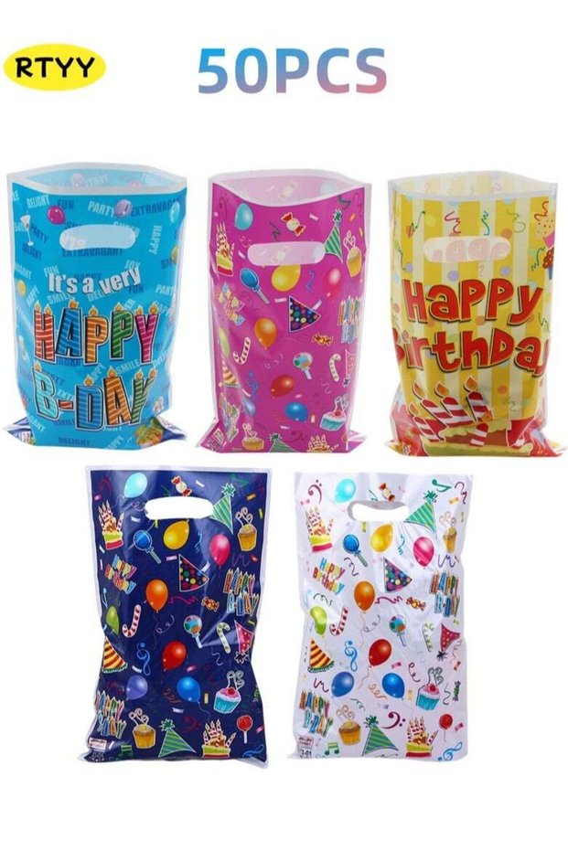 50 Pcs Party Favors Bags Kids Party Gift Bags,Birthday Goodie Candy Snack Bags Small Plastic Party