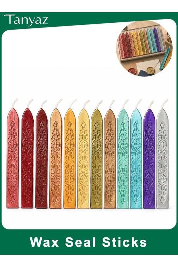 Sealing Wax Sticks, 12 Colors Set, Metallic Wax Seal Sticks with Wick, Embossed Pattern Wax Sticks