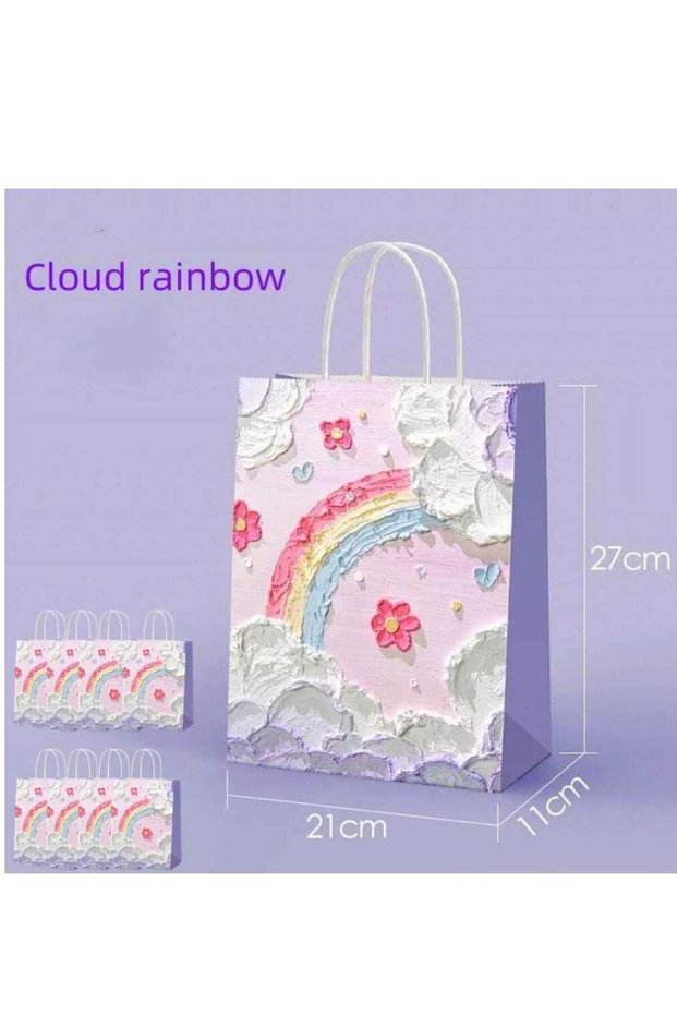 10 Pieces Ramadan Eid Luxury Gift Paper Bags Fancy Kraft Paper Bags 21*11*27cm 3D Sea of Clouds Oil
