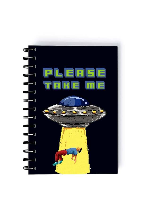Spiral A5 Notebook Retro Pixel Art Alien Attack Please Take Me Funny